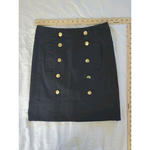 Inc Black Stretch Pencil Skirt Gold Buttons Sz 8 Pockets Classic Office Timeless